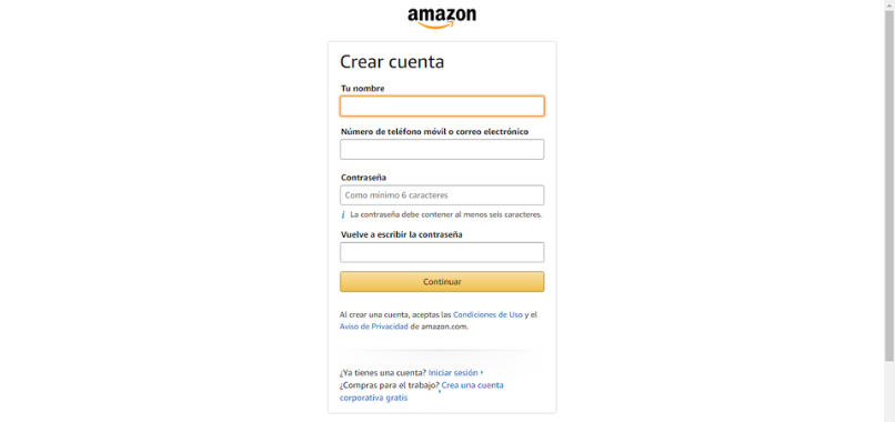 Registro en Amazon